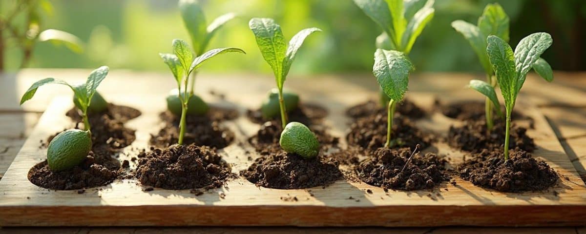 Gros plan sur des pousses vertes sortant de la terre fertile