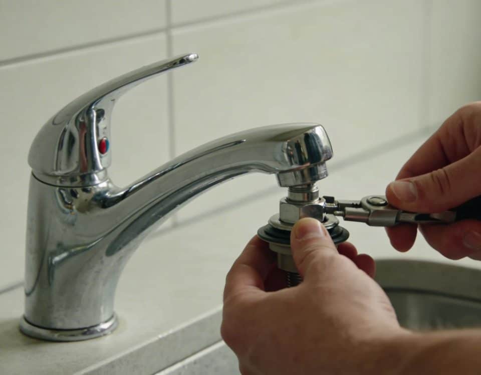 Personne installe un col de cygne inox brillant