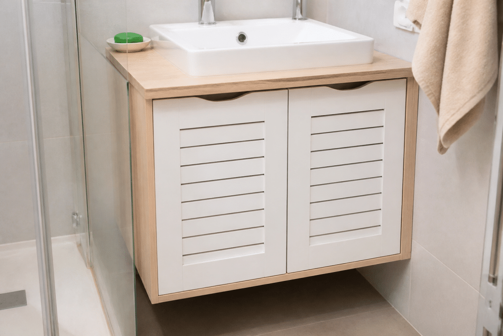 Petit meuble salle bain bois blanc sous vasque
