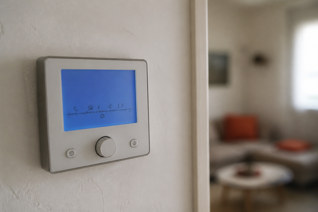 Ecran digital affichant temperatures et horaires chauffage