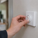 Main tourne bouton thermostat blanc mural